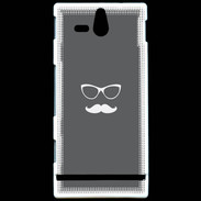 Coque SONY Xperia U moustache gris & blanc
