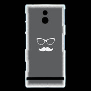 Coque Sony Xperia P moustache gris & blanc