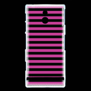 Coque Sony Xperia P rayures noires et roses