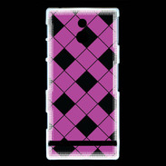 Coque Sony Xperia P losange noir & rose
