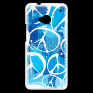 Coque HTC One Peace and love Bleu