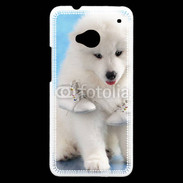 Coque HTC One Chien blanc et paire de chaussons