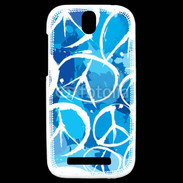 Coque HTC One SV Peace and love Bleu