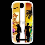 Coque HTC One SV Surfer et fille sur la plage