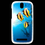 Coque HTC One SV Poisson jaune et noir