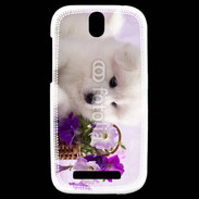 Coque HTC One SV Chiot blanc et fleur violette
