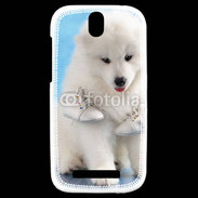 Coque HTC One SV Chien blanc et paire de chaussons