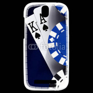 Coque HTC One SV Poker bleu et noir 2