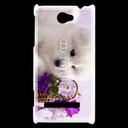 Coque HTC Windows Phone 8S Chiot blanc et fleur violette