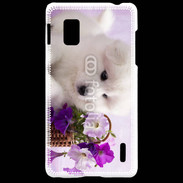 Coque LG Optimus G Chiot blanc et fleur violette