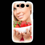 Coque Samsung Galaxy S3 Femme blonde et glamour avec corbeille de fraises