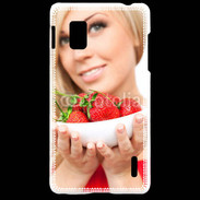 Coque LG Optimus G Femme blonde et glamour avec corbeille de fraises