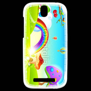 Coque HTC One SV Cartoon nature et arc en ciel