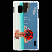 Coque LG Optimus G Femme assise sur la plage