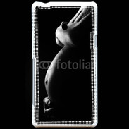 Coque Sony Xperia T Femme enceinte en noir et blanc