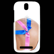 Coque HTC One SV Femme enceinte avec ruban bleu et rose
