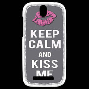 Coque HTC One SV Keep Calm Kiss me Gris