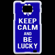 Coque Samsung Galaxy S2 Keep Calm Be lucky Bleu