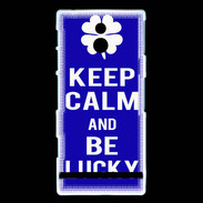Coque Sony Xperia P Keep Calm Be lucky Bleu