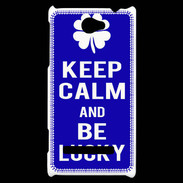 Coque HTC Windows Phone 8S Keep Calm Be lucky Bleu