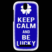 Coque HTC One SV Keep Calm Be lucky Bleu