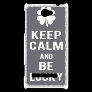 Coque HTC Windows Phone 8S Keep Calm Be lucky Gris