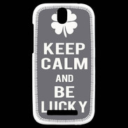 Coque HTC One SV Keep Calm Be lucky Gris