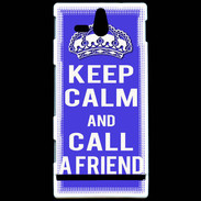Coque Sony Xperia U Keep Calm Call friend Bleu