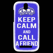 Coque HTC One SV Keep Calm Call friend Bleu