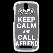 Coque HTC One SV Keep Calm Call friend Gris