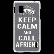 Coque LG Optimus G Keep Calm Call friend Gris