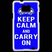 Coque Samsung Galaxy S2 Keep Calm Carry on Bleu