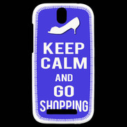 Coque HTC One SV Keep Calm Go Shopping Bleu