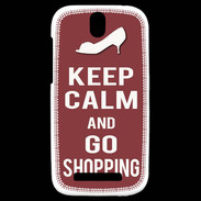 Coque HTC One SV Keep Calm Go Shopping Brique