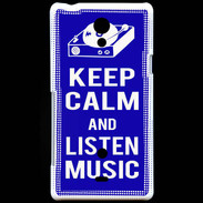Coque Sony Xperia T Keep Calm Listen music Bleu