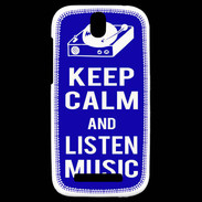 Coque HTC One SV Keep Calm Listen music Bleu