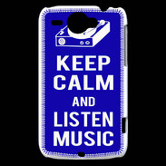 Coque HTC Wildfire G8 Keep Calm Listen music Bleu