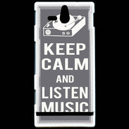 Coque Sony Xperia U Keep Calm Listen music Gris