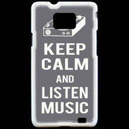 Coque Samsung Galaxy S2 Keep Calm Listen music Gris