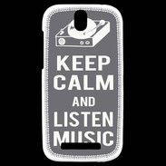 Coque HTC One SV Keep Calm Listen music Gris