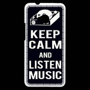 Coque HTC One Keep Calm Listen music Noir