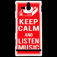 Coque Sony Xperia U Keep Calm Listen music Rouge