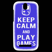 Coque HTC One SV Keep Calm Play games Bleu