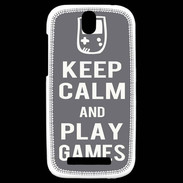 Coque HTC One SV Keep Calm Play games Gris