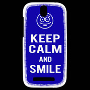 Coque HTC One SV Keep Calm Smile Bleu