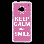 Coque HTC One Keep Calm Smile Rose