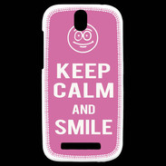 Coque HTC One SV Keep Calm Smile Rose