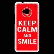 Coque HTC One Keep Calm Smile Rouge