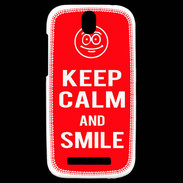 Coque HTC One SV Keep Calm Smile Rouge