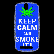 Coque HTC One SV Keep Calm Smoke it Bleu